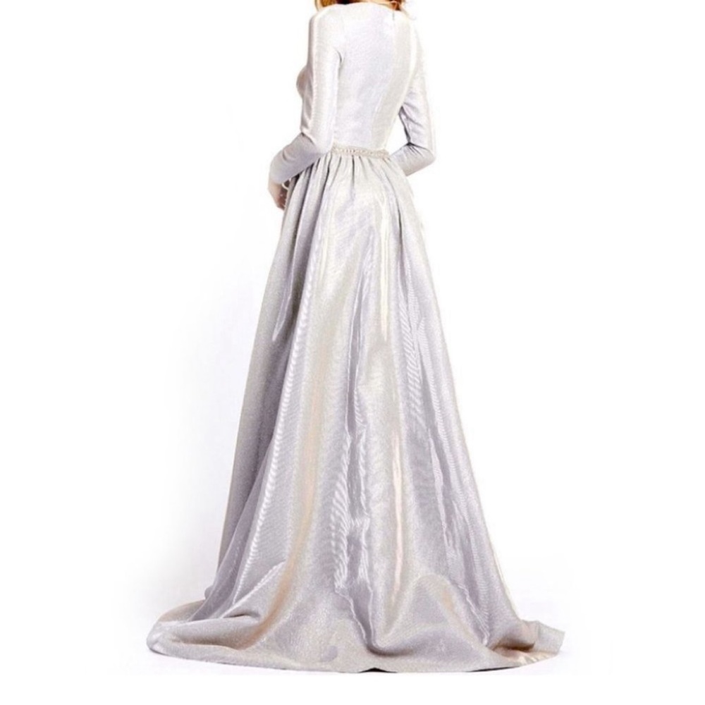 Mac Duggal Long Sleeve Glitter Crystal Ball Gown - Picture 2 of 8